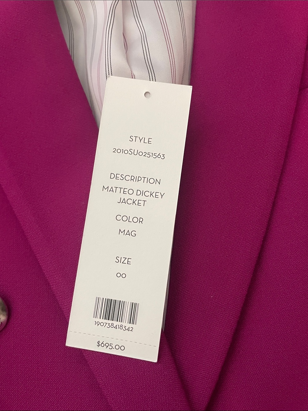 Veronica Beard Double-Breasted Magenta Blazer with Decorative Silver Buttons - Picture 6 of 8